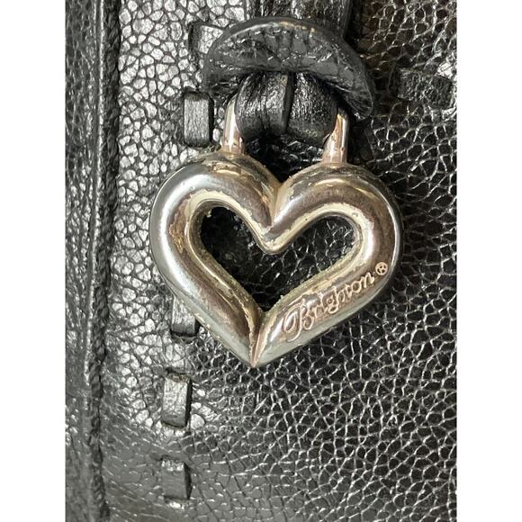 BRIGHTON LARGE BLACK LEATHER, ANIMAL PRINT TRIM SHOULDER BAG - Picture 2 of 16